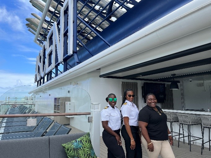 Jonese Samuel, Rochelle Lawrence and D’Andra Lewis touring the Celebrity Ascent (Photo Credits: BVIPA)  (Image at LateCruiseNews.com - January 2024)